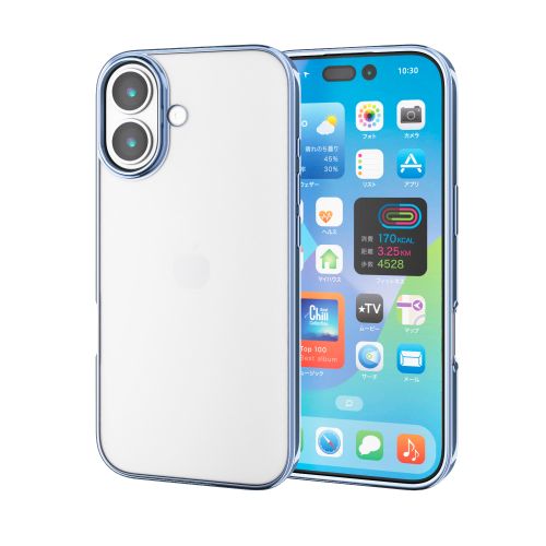 iPhone 17/ソフトケース/サイドメッキ/メタルステッカー付/ブルー