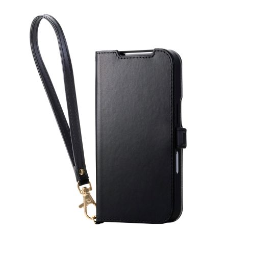 iPhone 17 Pro/手帳型ケース/磁石付/耐衝撃/ハンドストラップ付/ブラック