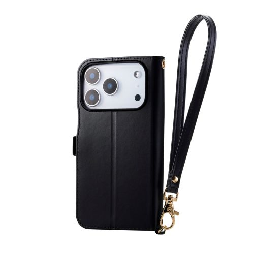 iPhone 17 Pro/手帳型ケース/磁石付/耐衝撃/ハンドストラップ付/ブラック