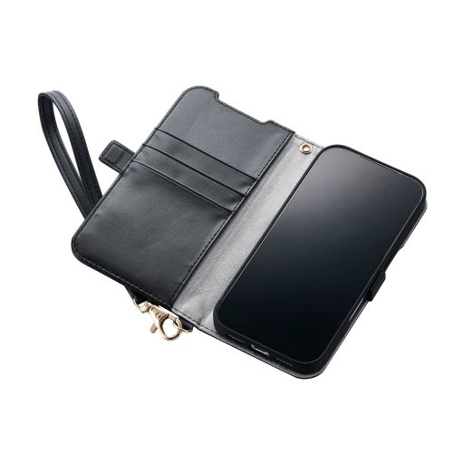 iPhone 17 Pro/手帳型ケース/磁石付/耐衝撃/ハンドストラップ付/ブラック