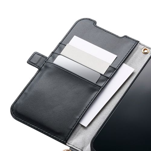 iPhone 17 Pro/手帳型ケース/磁石付/耐衝撃/ハンドストラップ付/ブラック