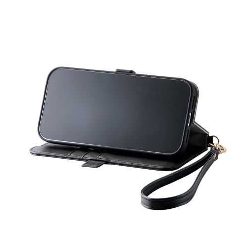 iPhone 17 Pro/手帳型ケース/磁石付/耐衝撃/ハンドストラップ付/ブラック