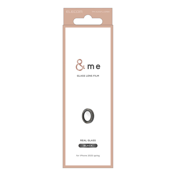 iPhone 16eカメラレンズガラスフィルム/ラインストーン/&Me/ブラック