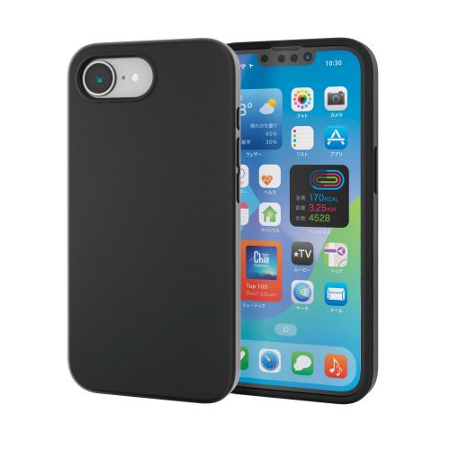 iPhone 16e/ハイブリッドケース/シリコン/カラータイプ/ブラック