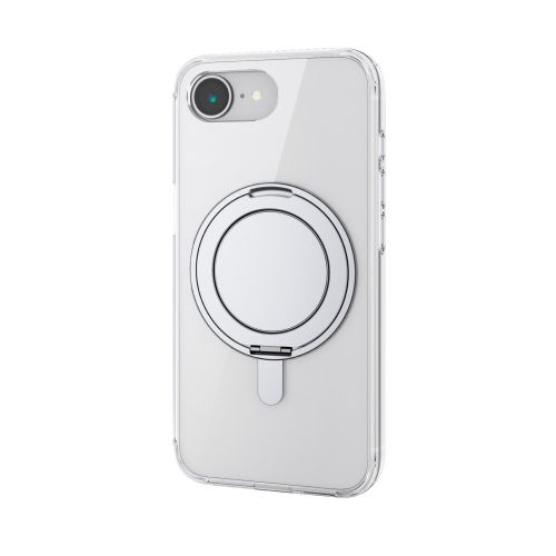 iPhone 16e/ハイブリッドケース/MAGKEEP/スタンド/クリア×シルバー