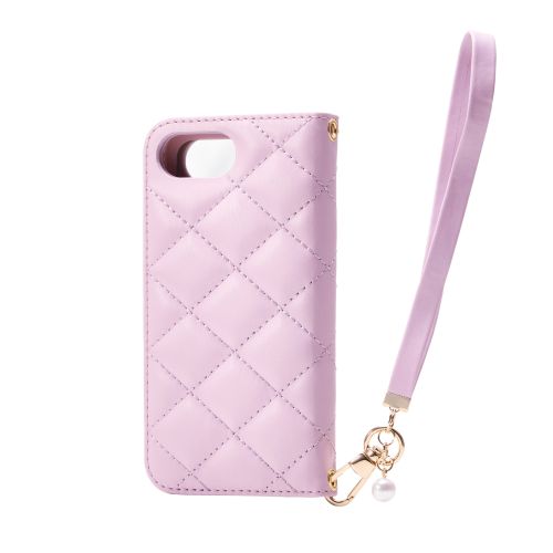 iPhone 16e/レザーケース/手帳型/キルティング/ハンドストラップ付き/&Me/ラベンダー