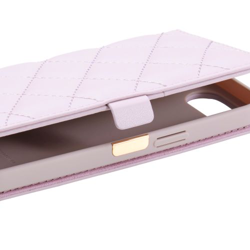 iPhone 16e/レザーケース/手帳型/キルティング/ハンドストラップ付き/&Me/ラベンダー