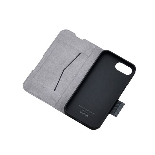 iPhone 16e/レザーケース/手帳型/UltraSlim/薄型/磁石付き/カーボンブラック