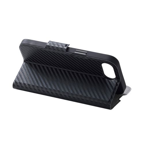 iPhone 16e/レザーケース/手帳型/UltraSlim/薄型/磁石付き/カーボンブラック