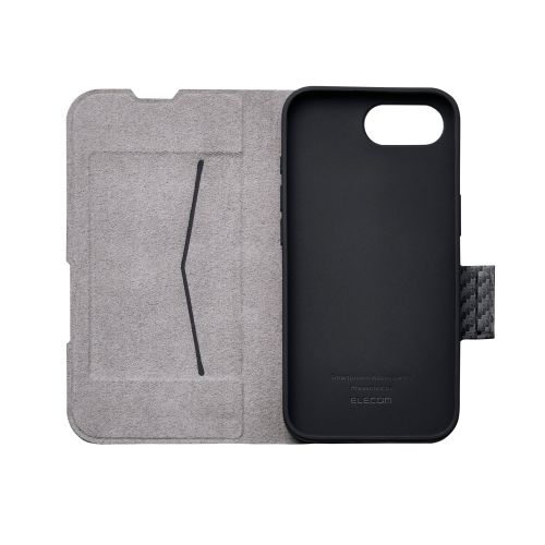 iPhone 16e/レザーケース/手帳型/UltraSlim/薄型/磁石付き/カーボンブラック