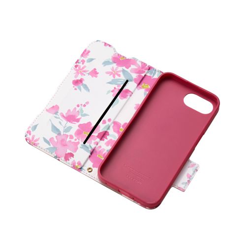 iPhone 16e/レザーケース/手帳型/UltraSlim/Flowers/薄型/磁石付き/ディープピンク
