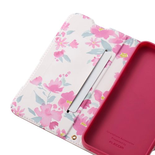 iPhone 16e/レザーケース/手帳型/UltraSlim/Flowers/薄型/磁石付き/ディープピンク