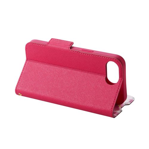 iPhone 16e/レザーケース/手帳型/UltraSlim/Flowers/薄型/磁石付き/ディープピンク