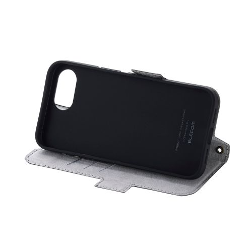 iPhone 17e/16e/レザーケース/手帳型/耐衝撃/磁石付き/ステッチ/カード収納充実/ブラック