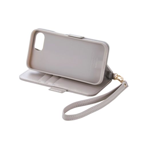 iPhone 16e/レザーケース/手帳型/耐衝撃/磁石付き/ステッチ/ハンドストラップ付/グレージュ