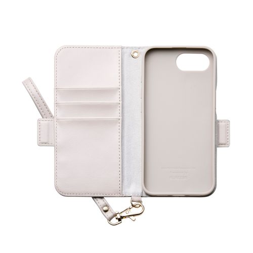 iPhone 16e/レザーケース/手帳型/耐衝撃/磁石付き/ステッチ/ハンドストラップ付/グレージュ