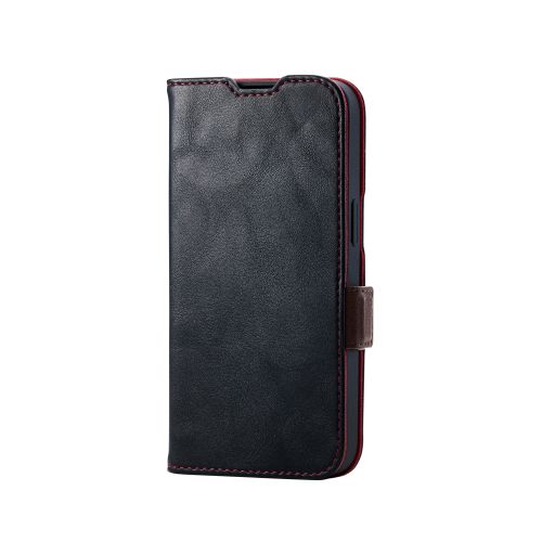 iPhone 16e/レザーケース/手帳型/耐衝撃/磁石付き/ステッチ/ブラック