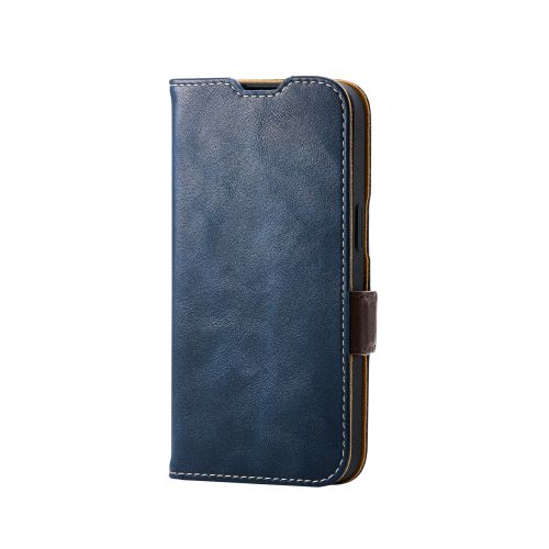 iPhone 16e/レザーケース/手帳型/耐衝撃/磁石付き/ステッチ/ネイビー