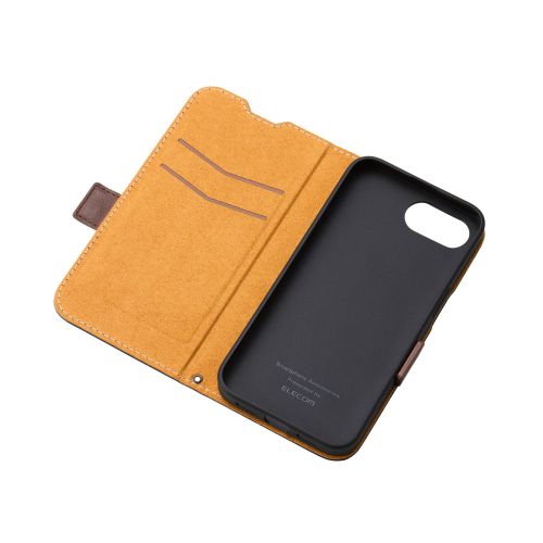 iPhone 16e/レザーケース/手帳型/耐衝撃/磁石付き/ステッチ/ネイビー