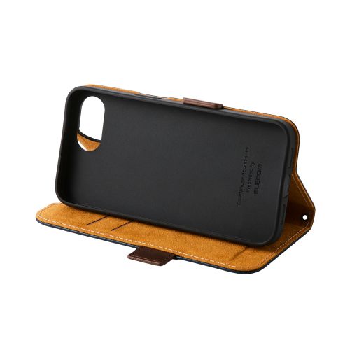 iPhone 16e/レザーケース/手帳型/耐衝撃/磁石付き/ステッチ/ネイビー