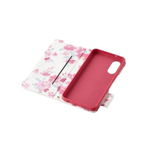 arrows We2 (F-52E/FCG02)用レザーケース/手帳型/UltraSlim/Flowers/薄型/磁石付き/ディープピンク