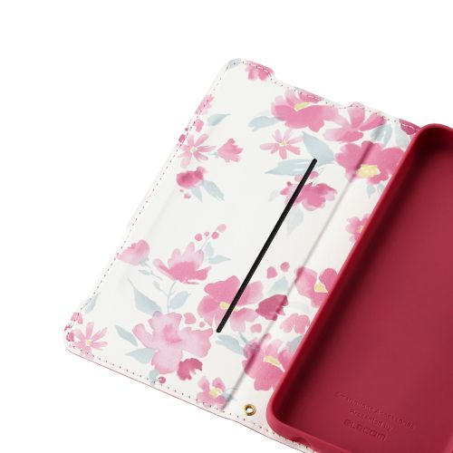 arrows We2 (F-52E/FCG02)用レザーケース/手帳型/UltraSlim/Flowers/薄型/磁石付き/ディープピンク