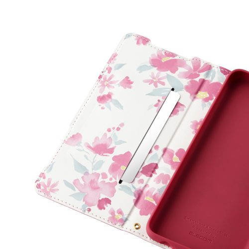 arrows We2 (F-52E/FCG02)用レザーケース/手帳型/UltraSlim/Flowers/薄型/磁石付き/ディープピンク