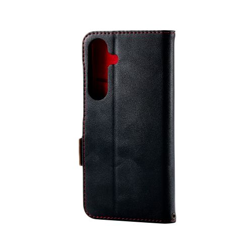 Galaxy S25(SC-51F)/レザーケース/手帳型/ステッチ/耐衝撃/磁石付き/ブラック