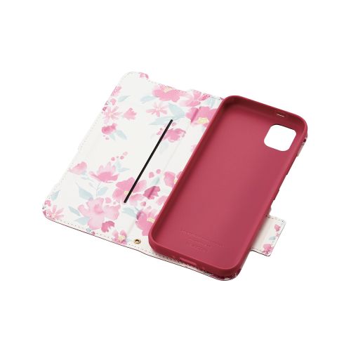 かんたんスマホ3用レザーケース/手帳型/UltraSlim/Flowers/薄型/磁石付き/ディープピンク