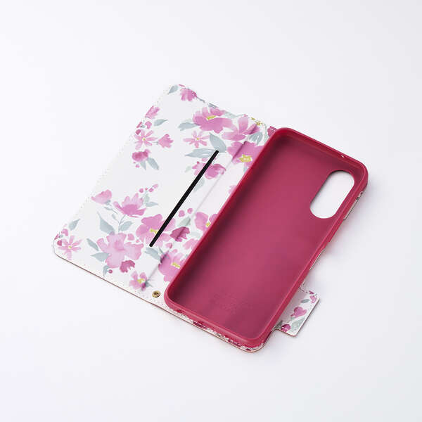 BASIO active3/レザーケース/手帳型/UltraSlim/Flowers/薄型/超軽量/磁石付き/デープピンク