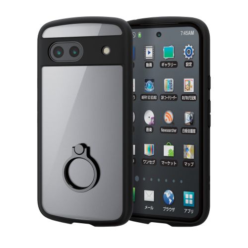 Google Pixel 8a用ハイブリッドケース/TOUGH SLIM LITE/フレームカラー/背面クリア/リング付き/ストラップシート付属/ブラック