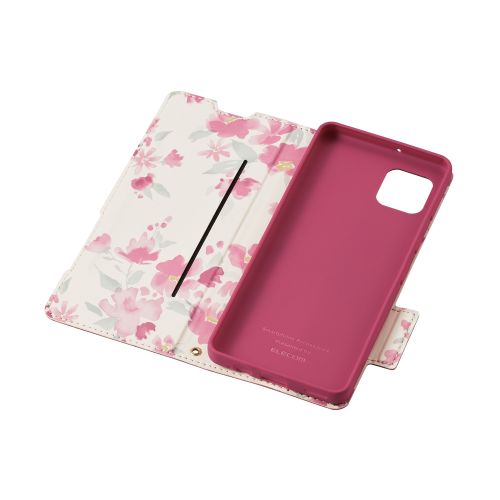 AQUOS sense6s(SHG07)/AQUOS sense6用レザーケース/手帳型/UltraSlim/Flowers/薄型/磁石付き/ディープピンク