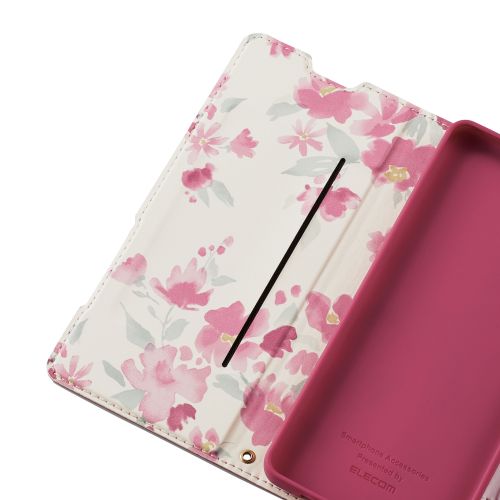AQUOS sense6s(SHG07)/AQUOS sense6用レザーケース/手帳型/UltraSlim/Flowers/薄型/磁石付き/ディープピンク
