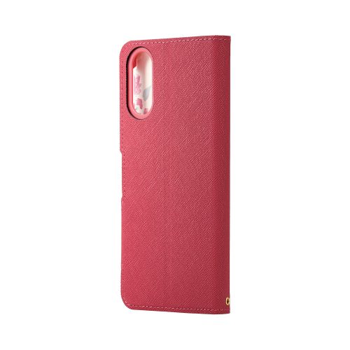 シンプルスマホ6用レザーケース/手帳型/UltraSlim/Flowers/薄型/磁石付き/ディープピンク