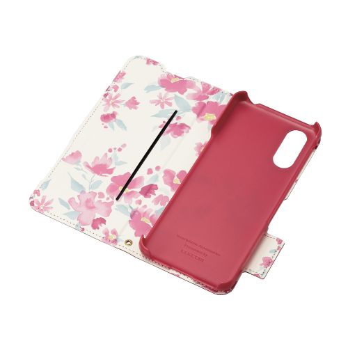 シンプルスマホ6用レザーケース/手帳型/UltraSlim/Flowers/薄型/磁石付き/ディープピンク