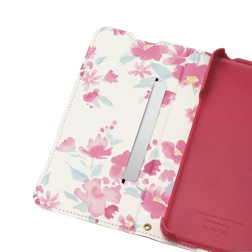 シンプルスマホ6用レザーケース/手帳型/UltraSlim/Flowers/薄型/磁石付き/ディープピンク