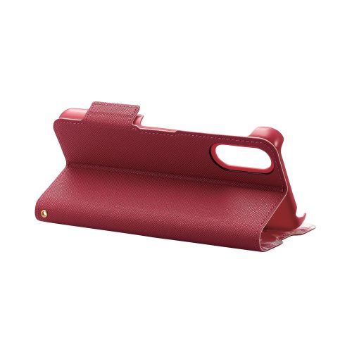 シンプルスマホ6用レザーケース/手帳型/UltraSlim/Flowers/薄型/磁石付き/ディープピンク