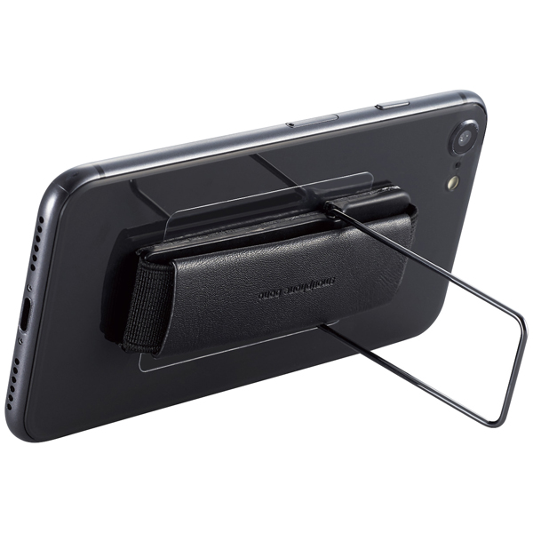 スマートフォン用ストラップ/スマホバンド/レザー/スタンド機能/ブラック