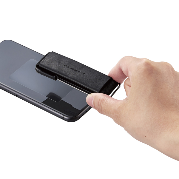 スマートフォン用ストラップ/スマホバンド/レザー/スタンド機能/ブラック