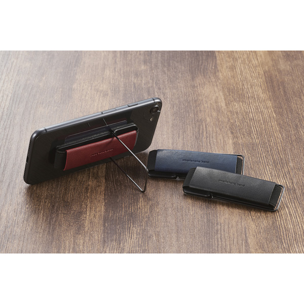 スマートフォン用ストラップ/スマホバンド/レザー/スタンド機能/ブラック