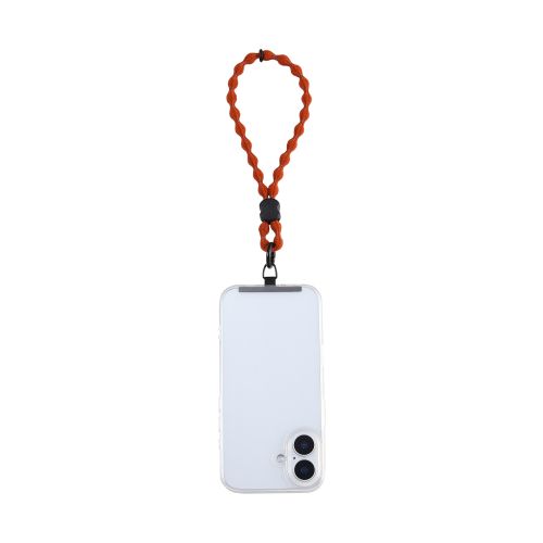 スマホハンドストラップ/伸縮/こぶ紐/軽量/反射糸/ステンレスストラップホールシート付属(1口タイプ×1枚)/オレンジ