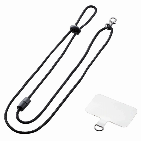 外付けストラップホール/挟み込みシート/スマホ用/ネックストラップ付き/クリア