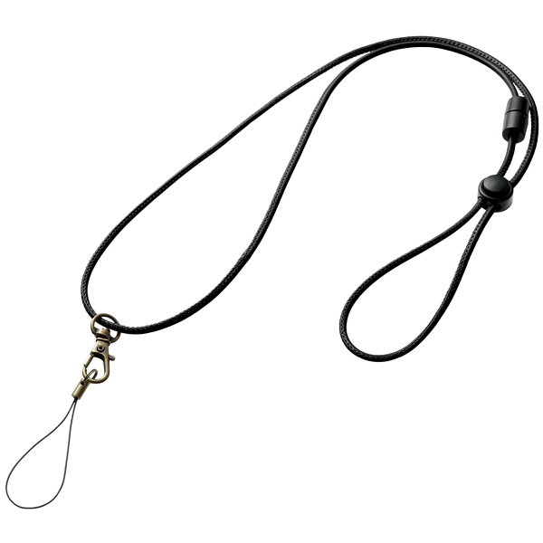 スマートフォン用ストラップ/ネックストラップ/細紐タイプ/ブラック