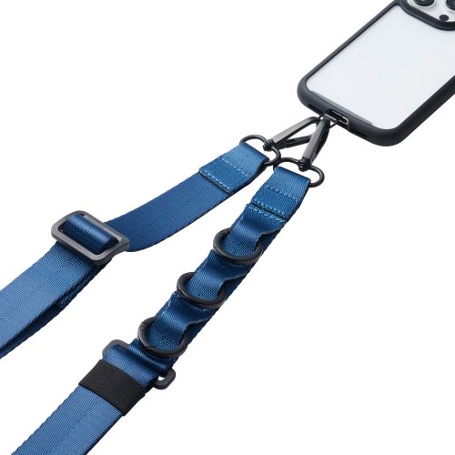 スマホショルダーストラップ/ステンレスストラップホールシート付属(1口タイプ×1枚)/フラット型/ループ付/カラビナ付/ネイビー