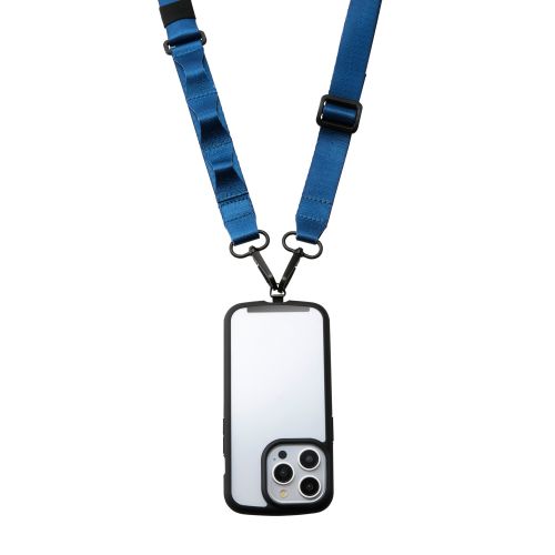 スマホショルダーストラップ/ステンレスストラップホールシート付属(1口タイプ×1枚)/フラット型/ループ付/ネイビー