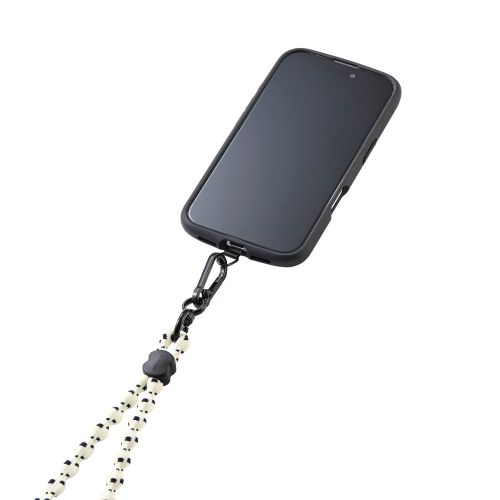 スマホショルダーストラップ/伸縮/こぶ紐/軽量/デザイン柄/ステンレスストラップホールシート付属(1口タイプ×1枚)/ストライプ/アイボリー