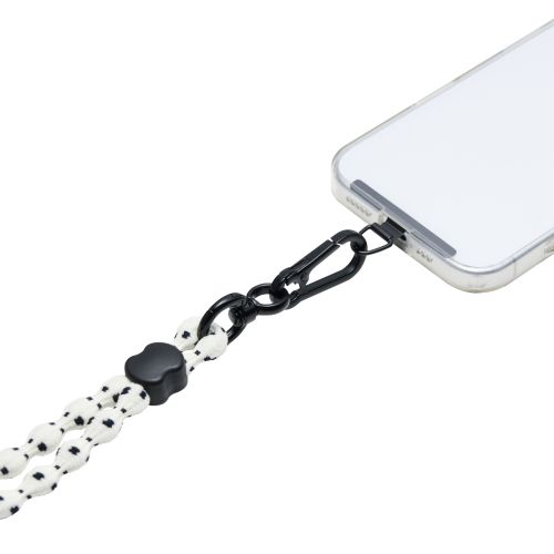スマホショルダーストラップ/伸縮/こぶ紐/軽量/デザイン柄/ステンレスストラップホールシート付属(1口タイプ×1枚)/ストライプ/アイボリー