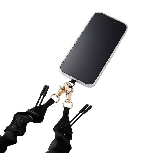 スマホショルダーストラップ/ストラップホールシート付属/シュシュ/上品/ブラック