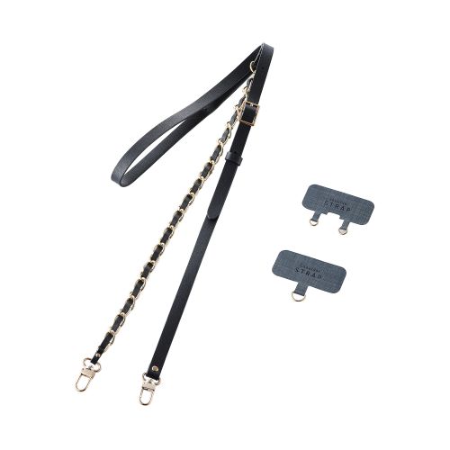 スマホショルダーストラップ/ストラップシート付属/チェーンタイプ/ブラック