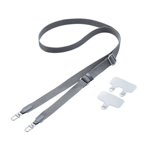 スマホショルダーストラップ/ストラップホールシート付属(1口タイプ×1枚/2口タイプ×1枚)/フラット型/ブラック